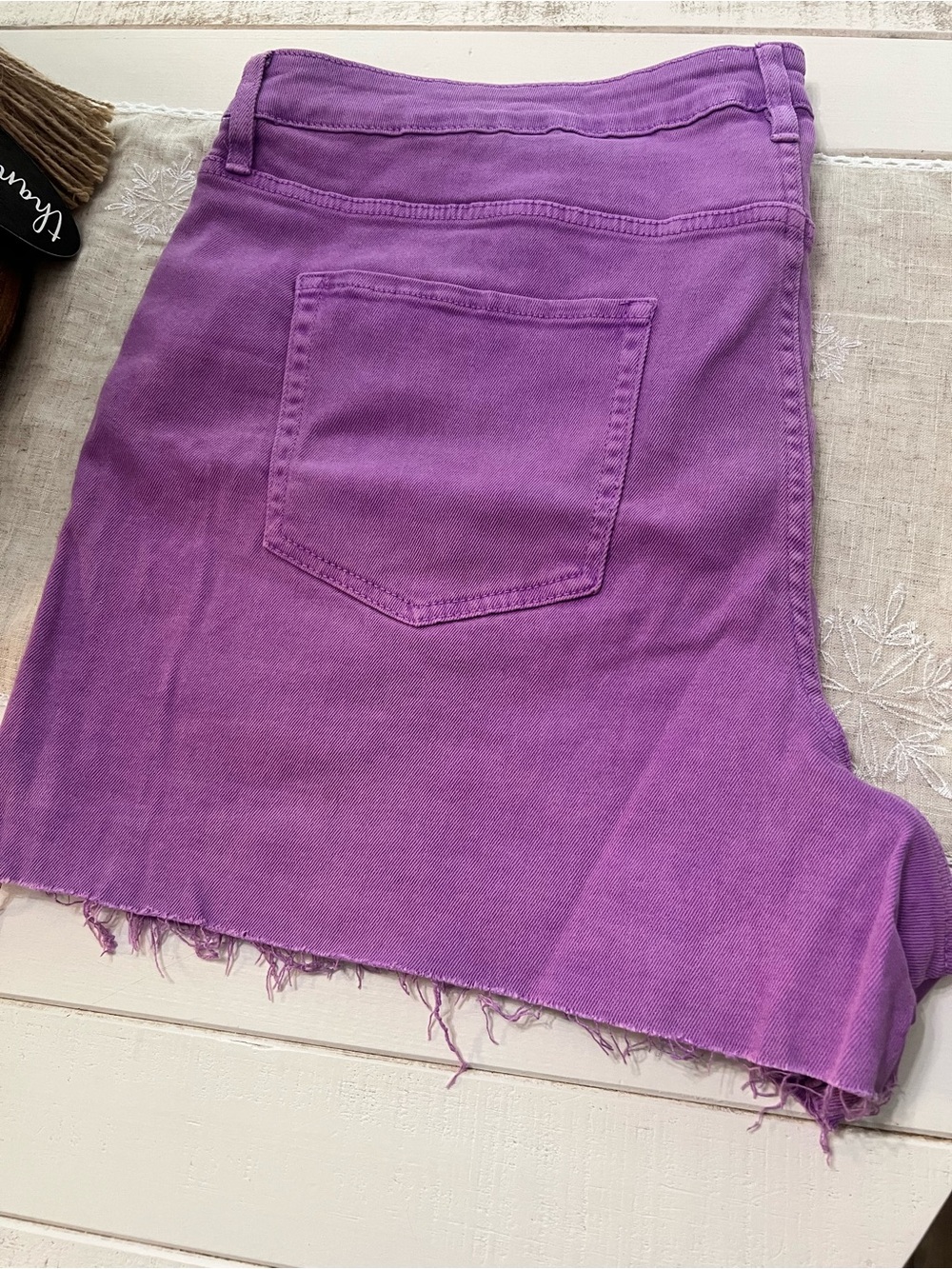Purple Denim Shorts with Raw Hem
